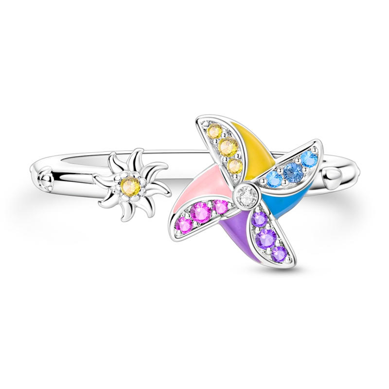Pure Silver 925 Rotating Windmill Ring Inlaid Zirconia